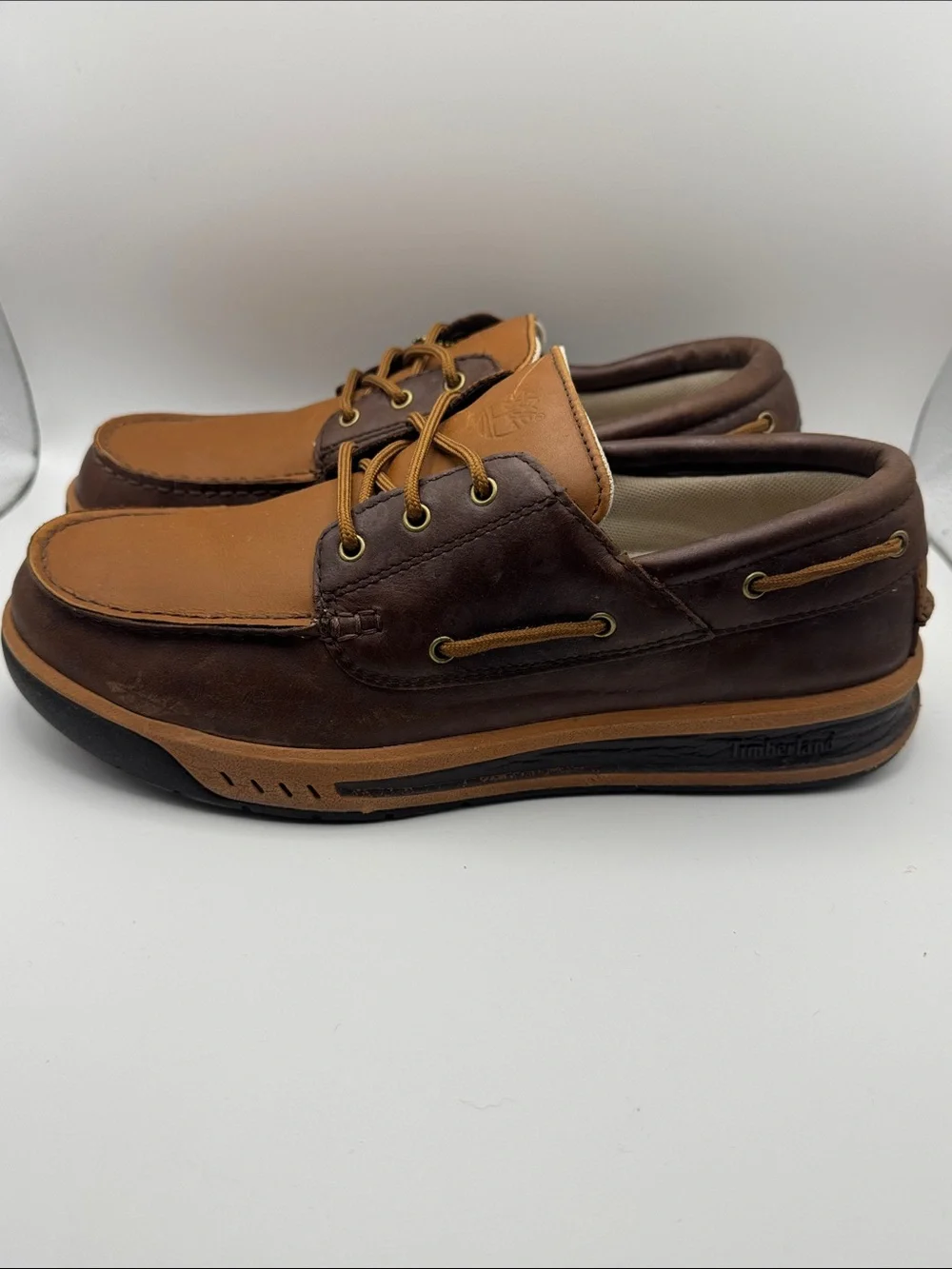 Timberland Men's Brown Leather Boat Shoes Lace Up Comfort Size 9M